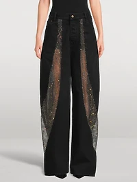 Lady Ray Around Crystal-Embellished Wide-Leg Jeans