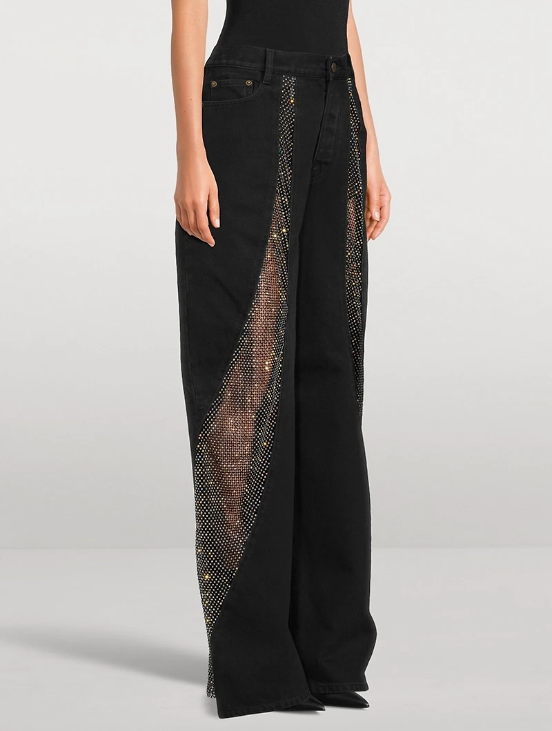 Lady Ray Around Crystal-Embellished Wide-Leg Jeans