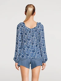 Myla Silk Blouse Palm Toile Print