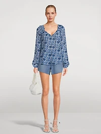Myla Silk Blouse Palm Toile Print