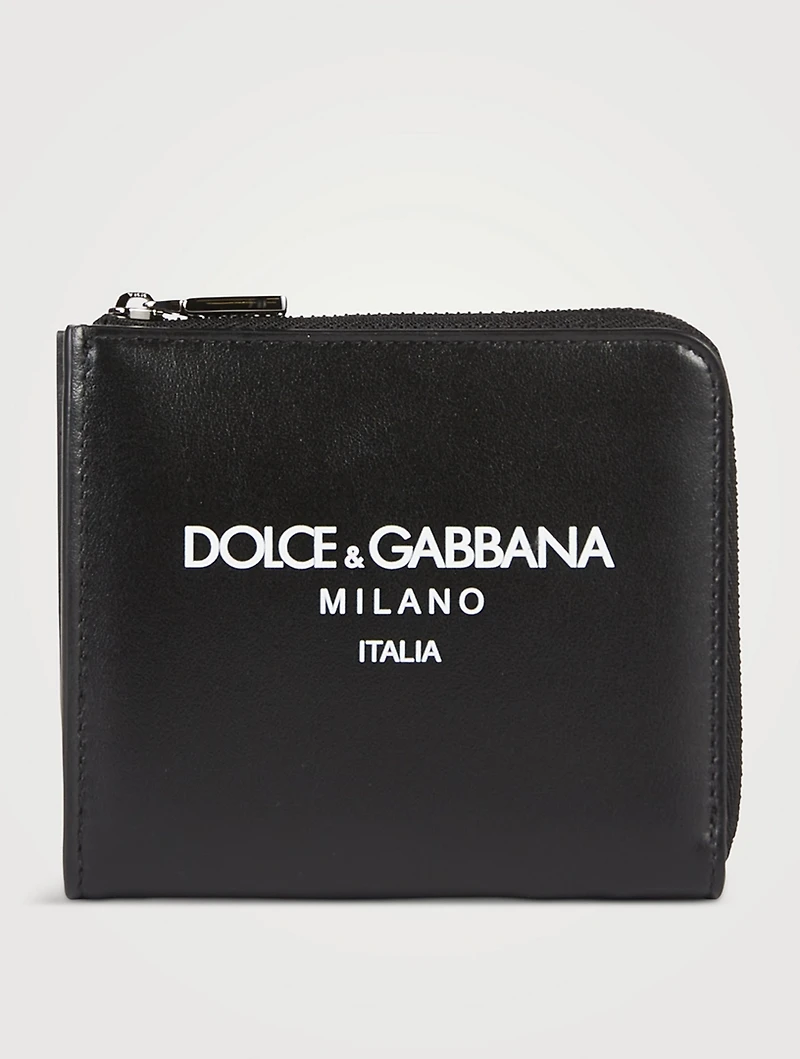 Leather Zip-Around Wallet With Logo