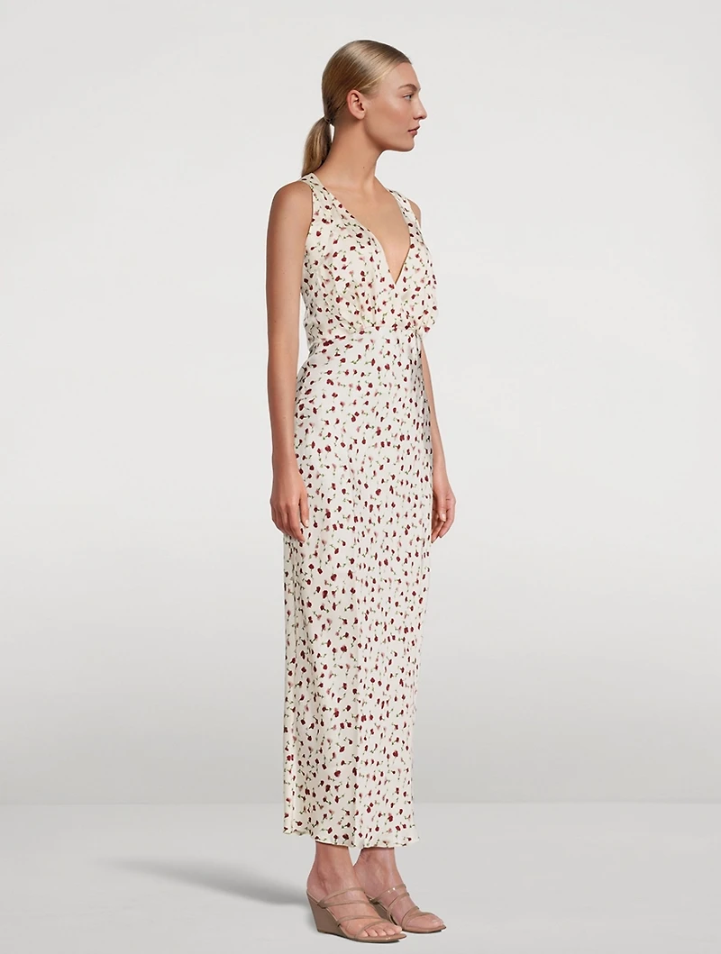 The Milo Satin Midi Dress Floral Print