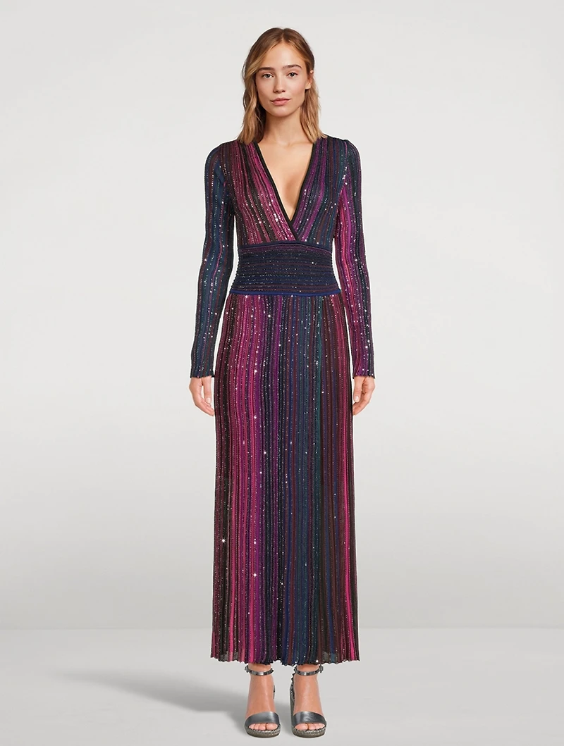 Rainbow Sequin V-Neck Dress