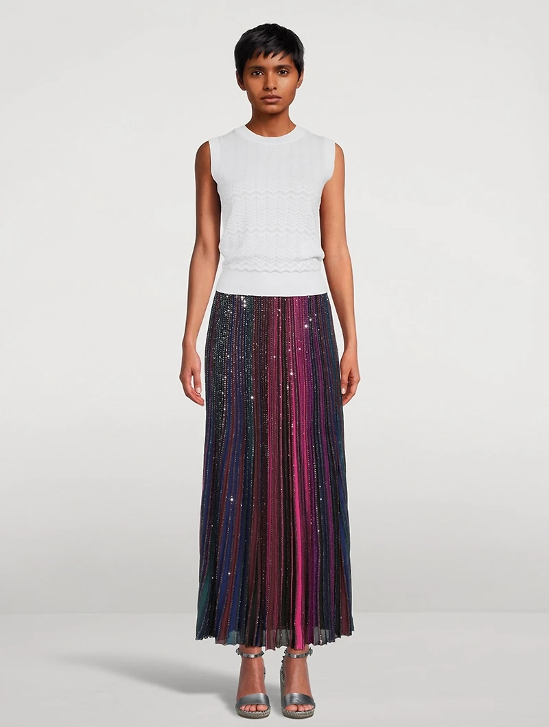 Rainbow Sequin Pleated Skirt