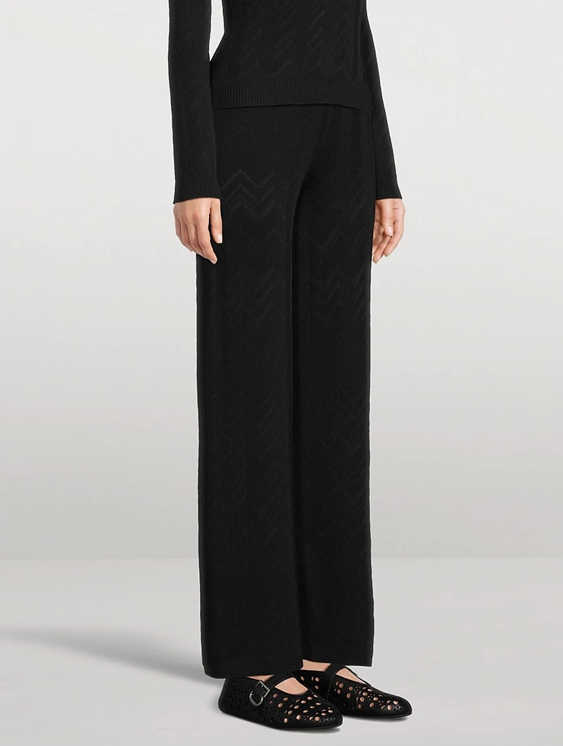 Wool-Blend Chevron Flare Pants