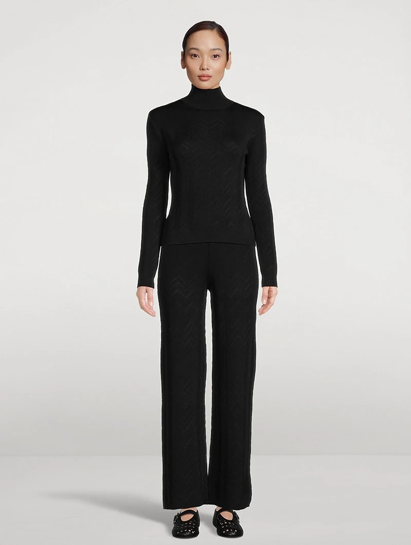 Wool-Blend Chevron Flare Pants