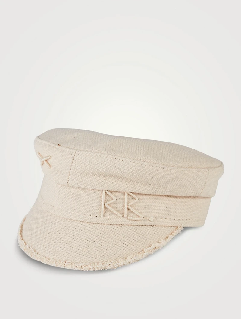 Monogram-Embellished Fringed Baker Boy Cap