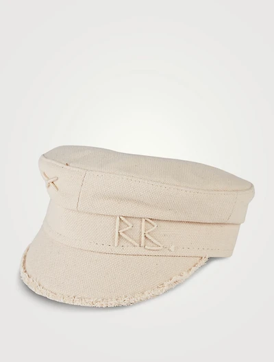 Monogram-Embellished Fringed Baker Boy Cap