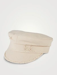 Monogram-Embellished Fringed Baker Boy Cap