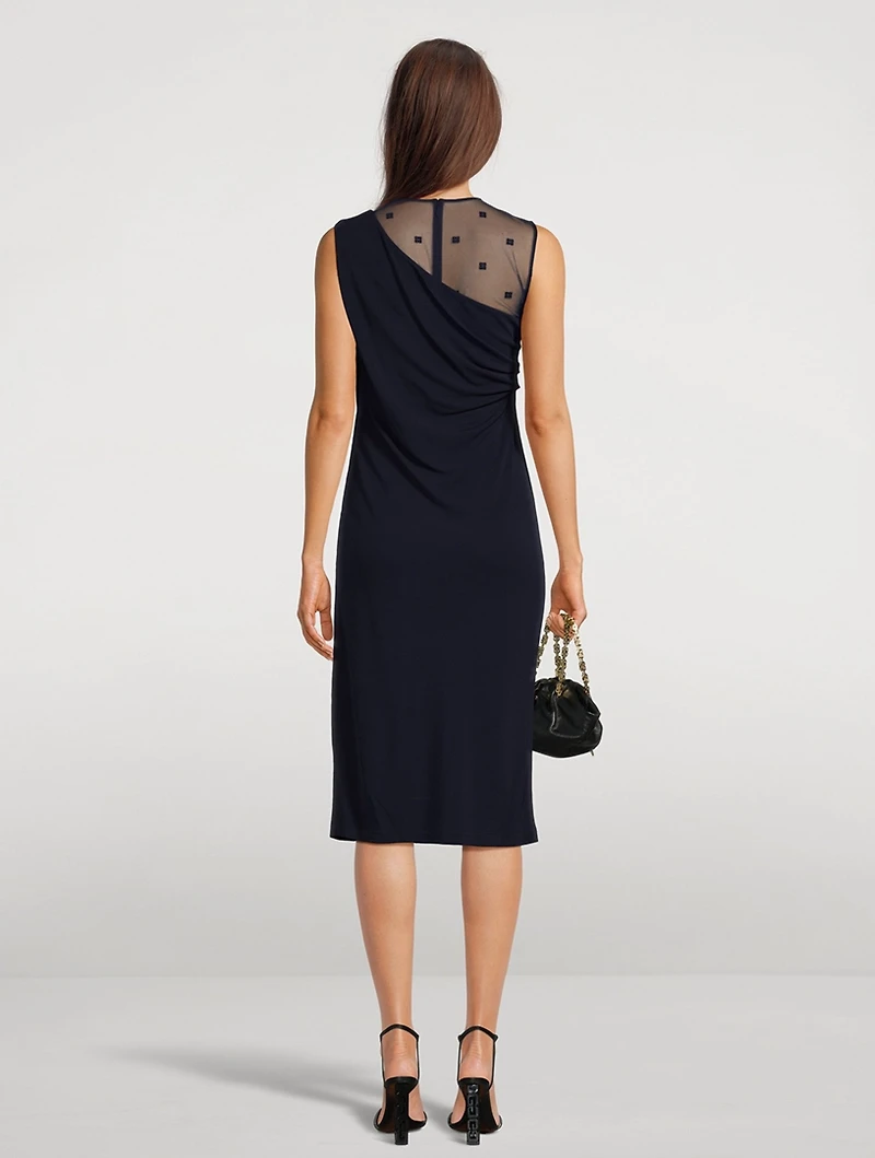 4G Jacquard Tulle Draped Midi Dress