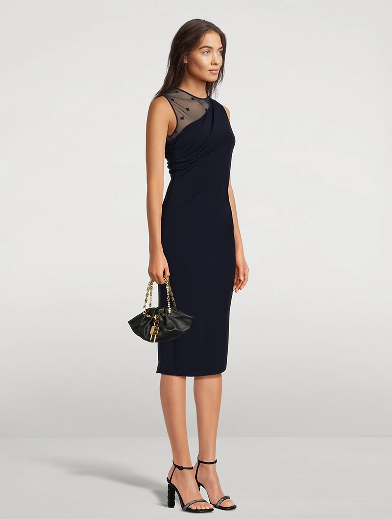 4G Jacquard Tulle Draped Midi Dress