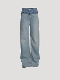 Mixed-Denim Straight-Leg Jeans