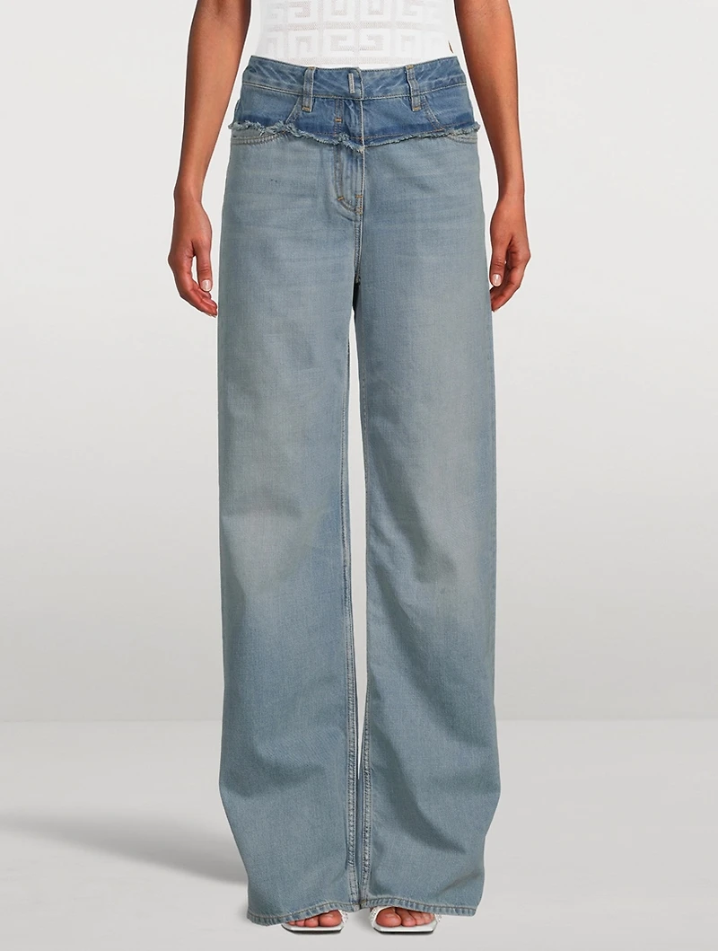 Mixed-Denim Straight-Leg Jeans