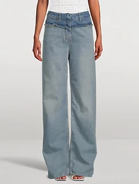 Mixed-Denim Straight-Leg Jeans