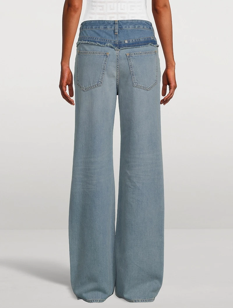 Mixed-Denim Straight-Leg Jeans