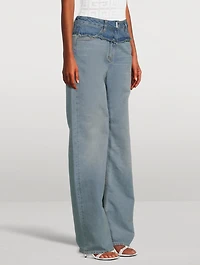 Mixed-Denim Straight-Leg Jeans
