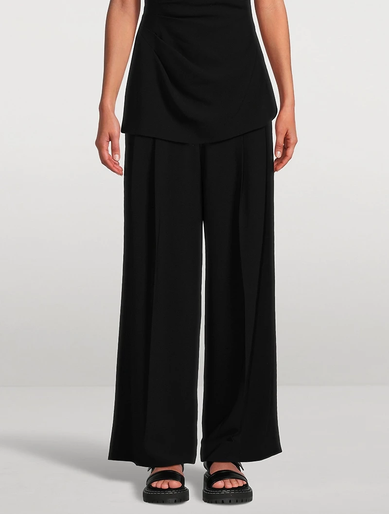 Matte Viscose Crepe Wide-Leg Pants