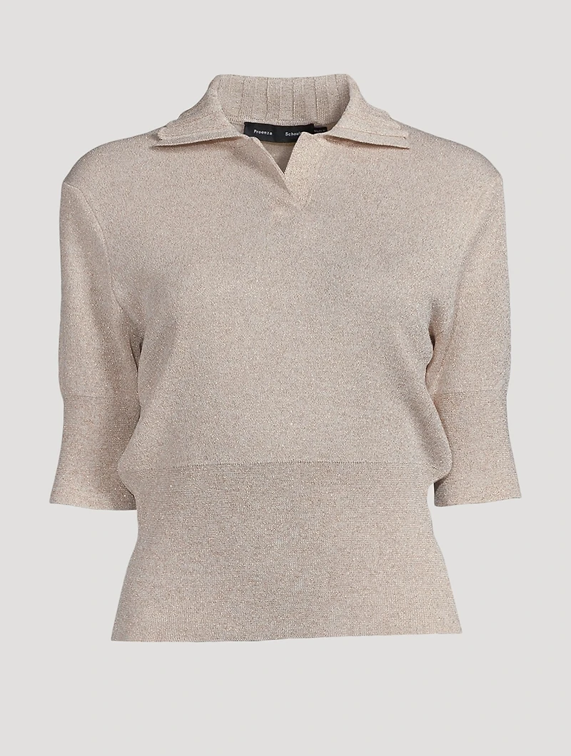 Metallic Knit Polo Shirt