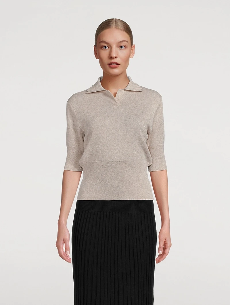 Metallic Knit Polo Shirt