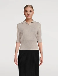 Metallic Knit Polo Shirt