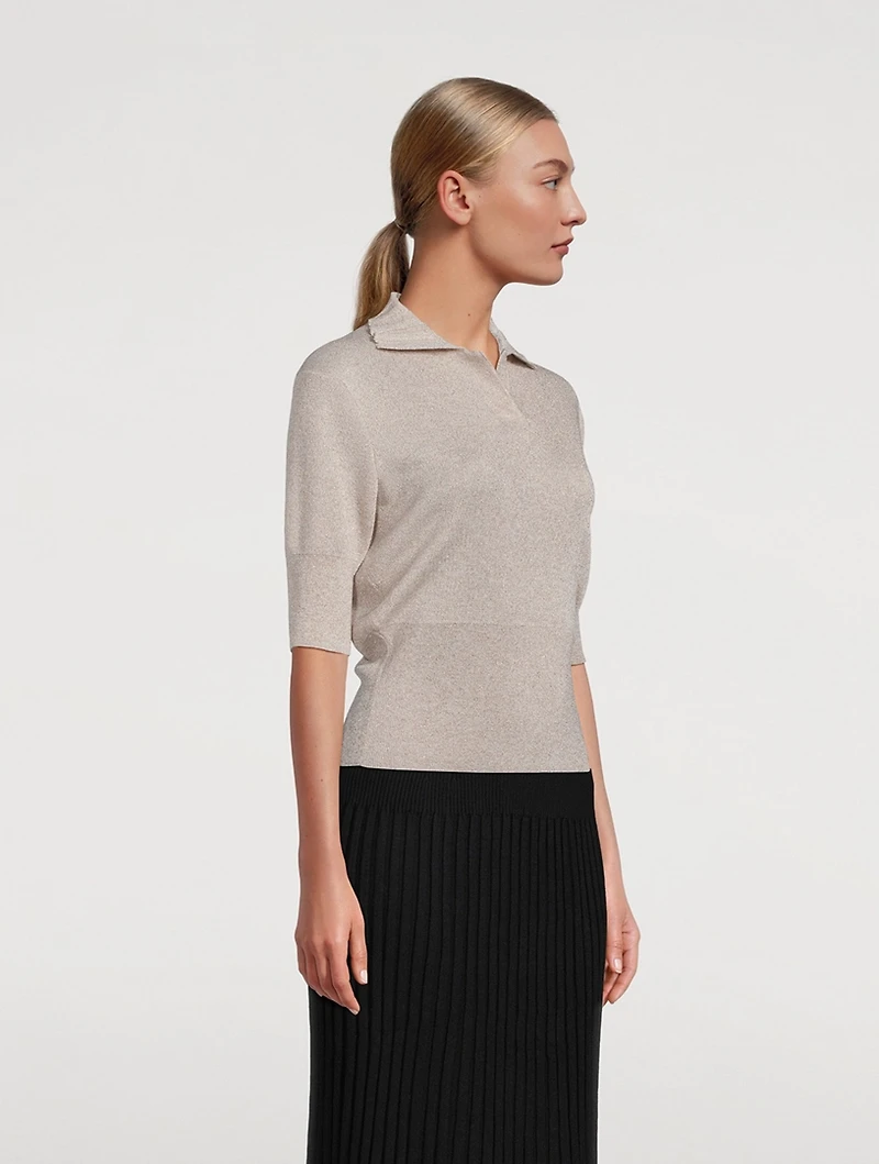 Metallic Knit Polo Shirt
