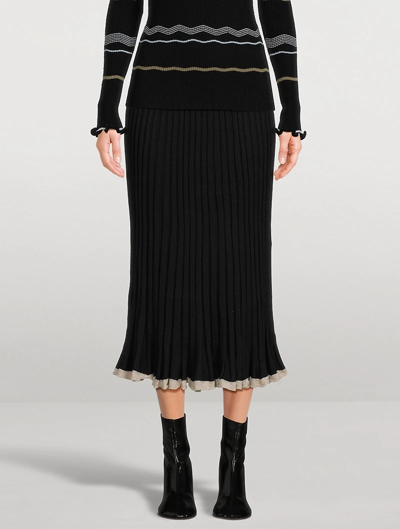 Silk Cashmere Pleated Midi Skirt