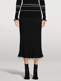 Silk Cashmere Pleated Midi Skirt
