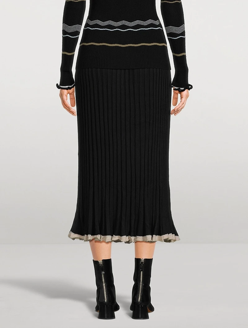 Silk Cashmere Pleated Midi Skirt