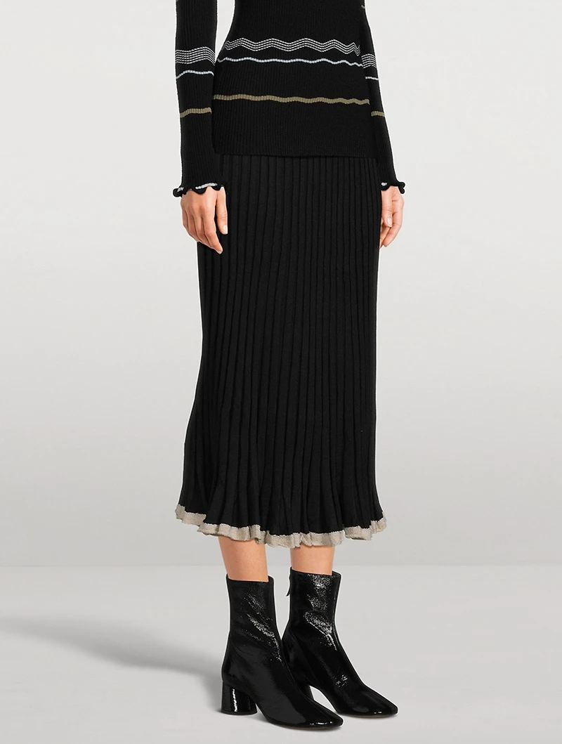 Silk Cashmere Pleated Midi Skirt