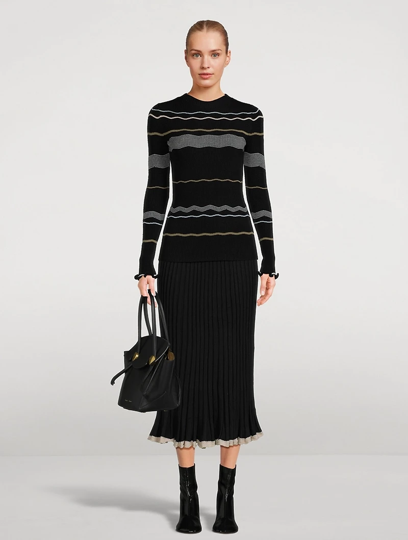 Silk Cashmere Pleated Midi Skirt