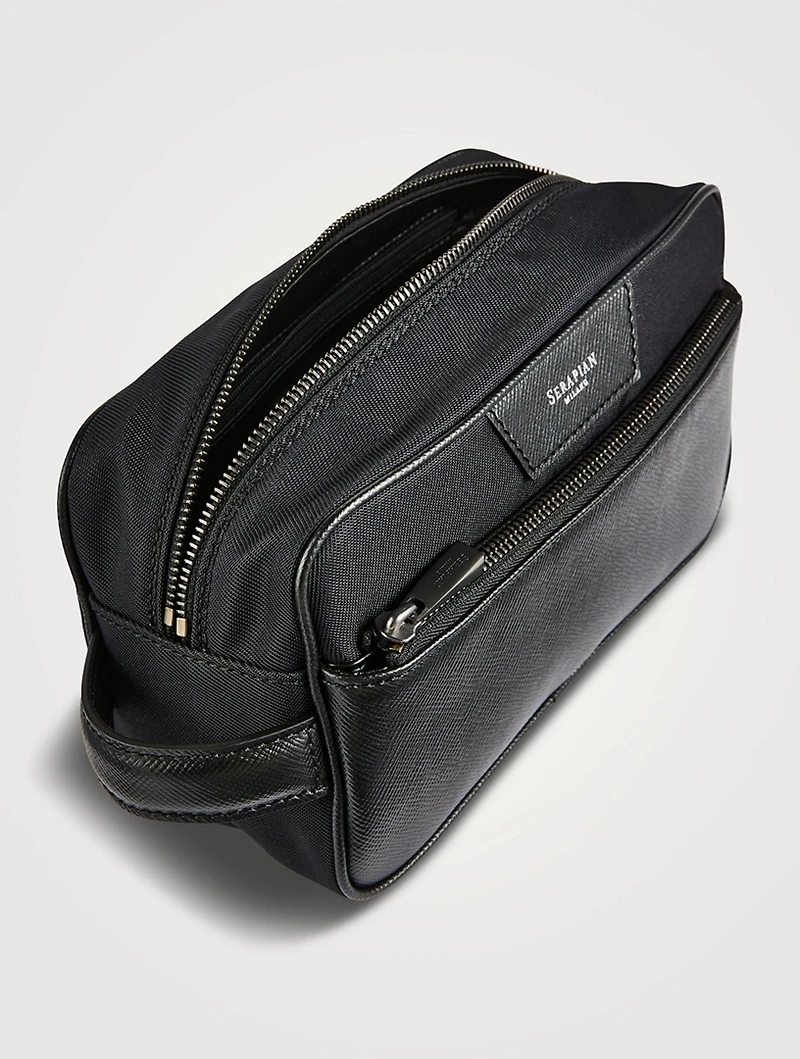 Recycled Twill And Evoluzione Leather Toiletries Bag