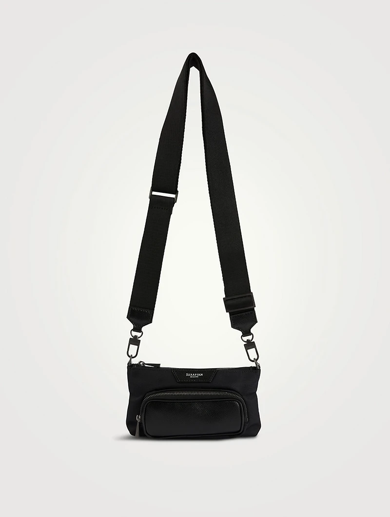 Recycled Twill And Evoluzione Leather Crossbody Bag