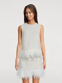 Feather-Trimmed Crochet Top