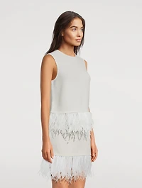 Feather-Trimmed Crochet Top