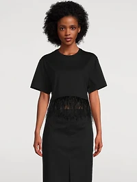 Feather-Trimmed Cropped T-Shirt