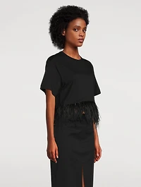 Feather-Trimmed Cropped T-Shirt