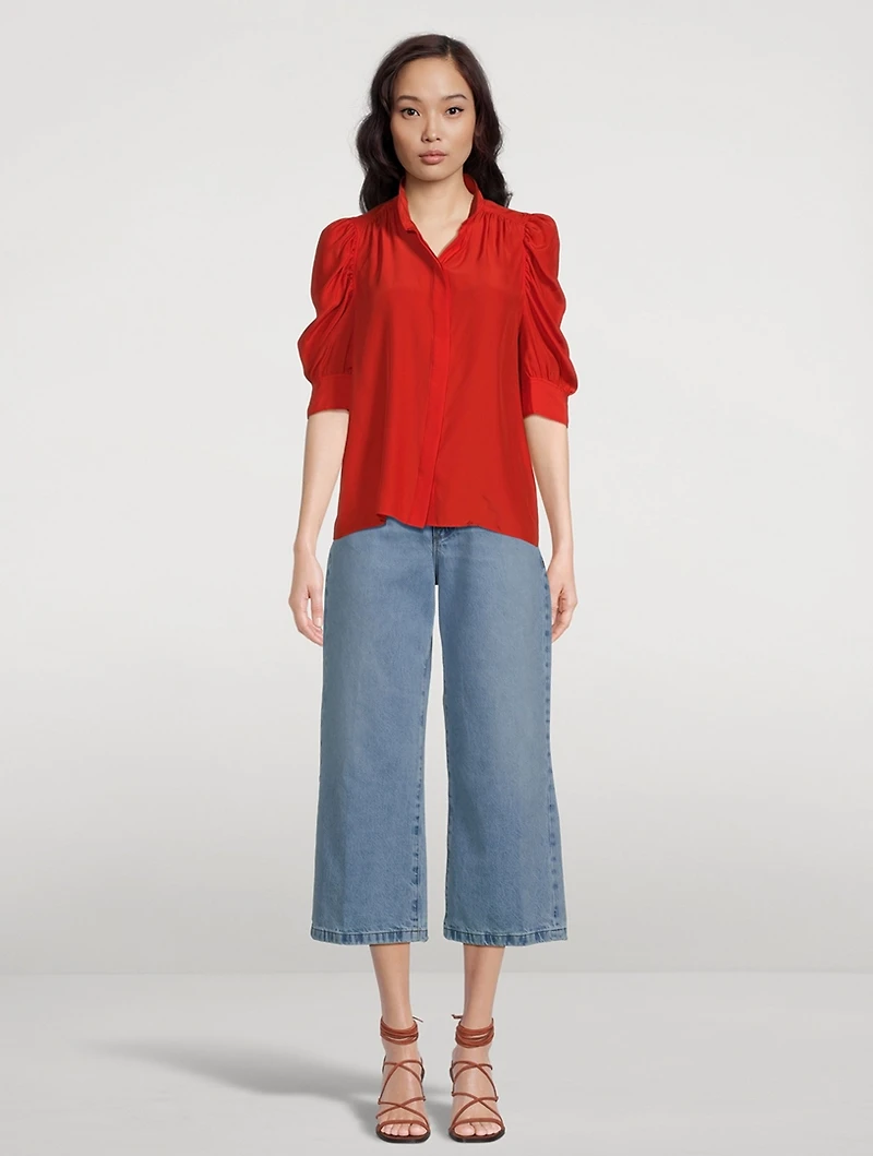 Gillian Puff-Sleeve Silk Blouse