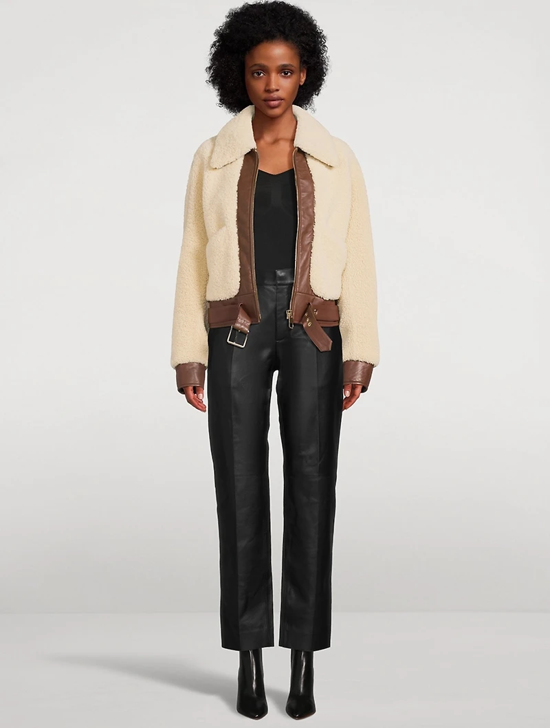 Leather-Trimmed Shearling Jacket