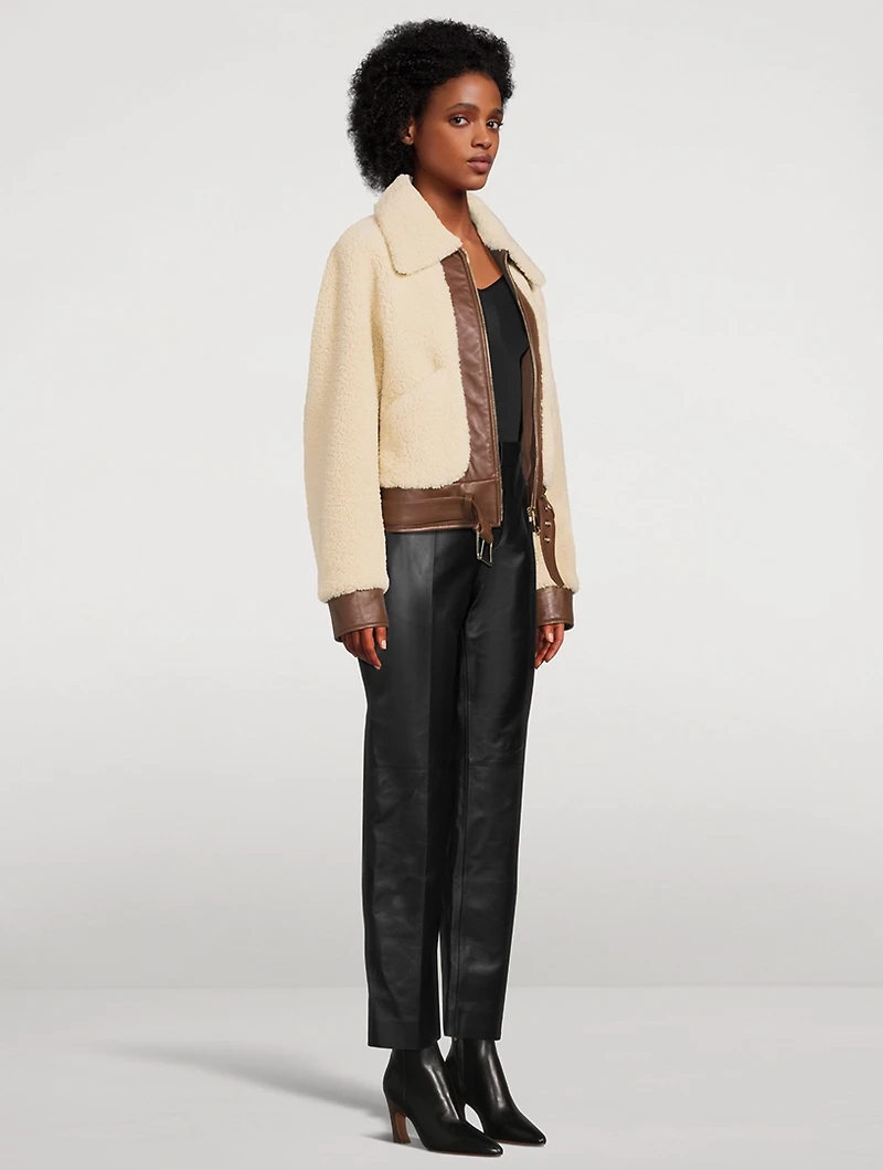 Leather-Trimmed Shearling Jacket