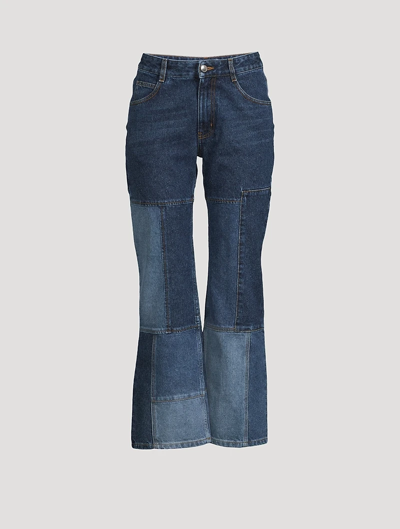 Patchwork Cropped Flare Jeans