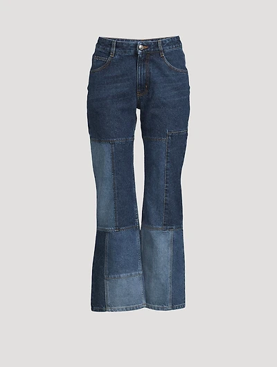 Patchwork Cropped Flare Jeans