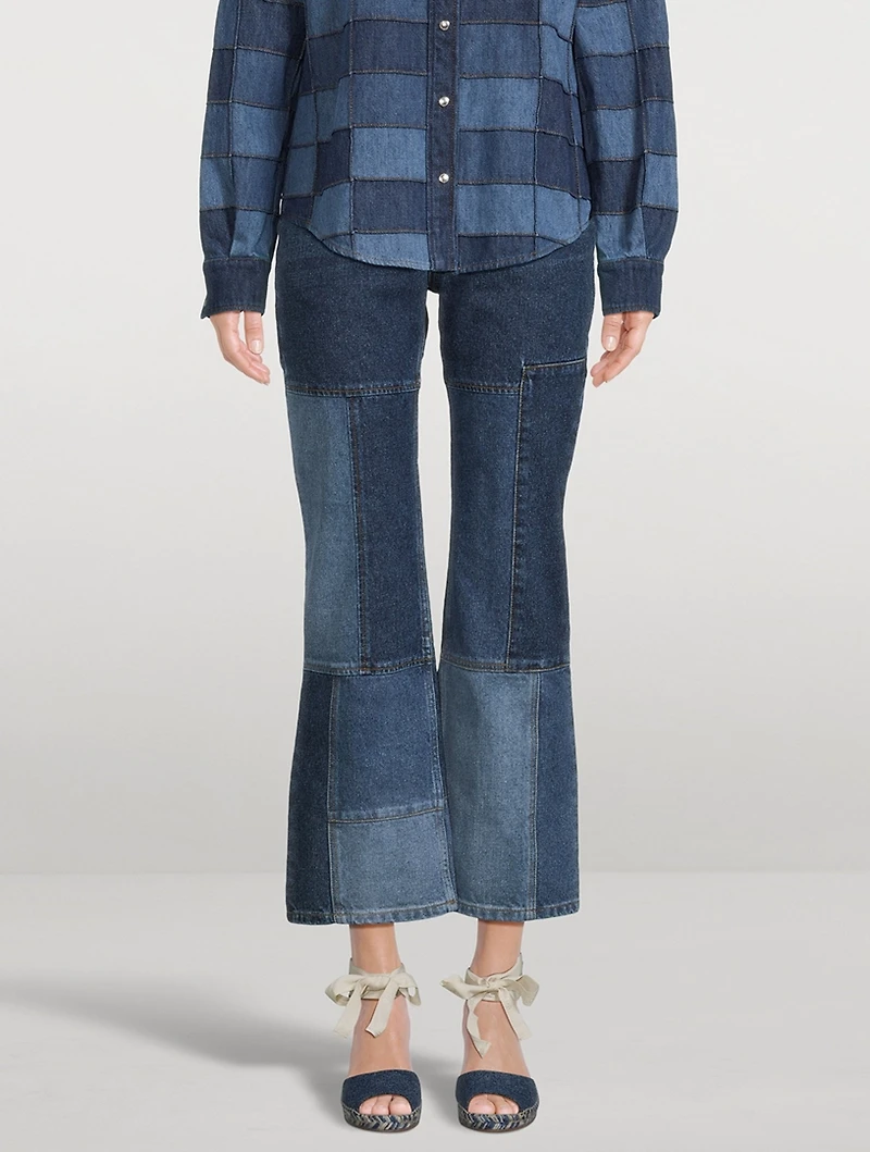 Patchwork Cropped Flare Jeans