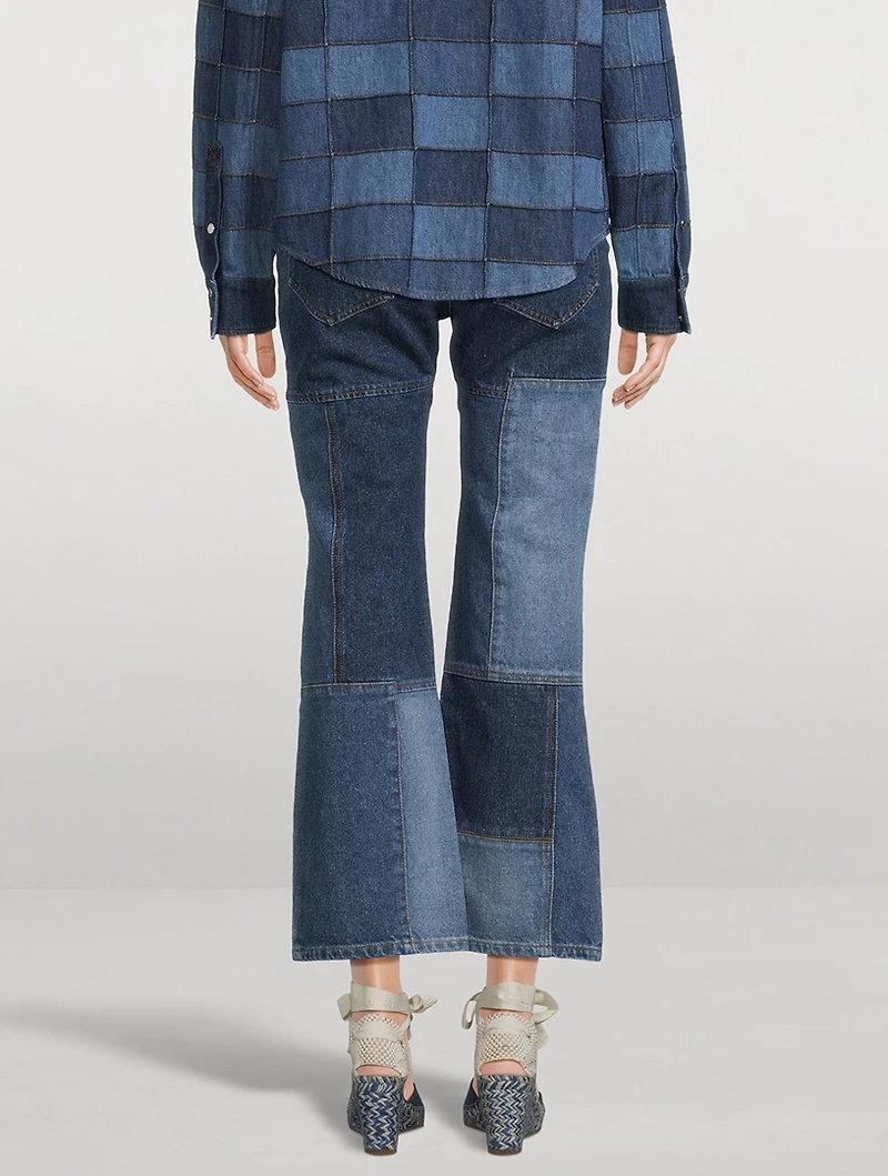 Patchwork Cropped Flare Jeans