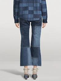 Patchwork Cropped Flare Jeans