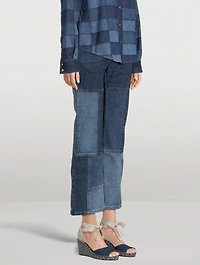 Patchwork Cropped Flare Jeans