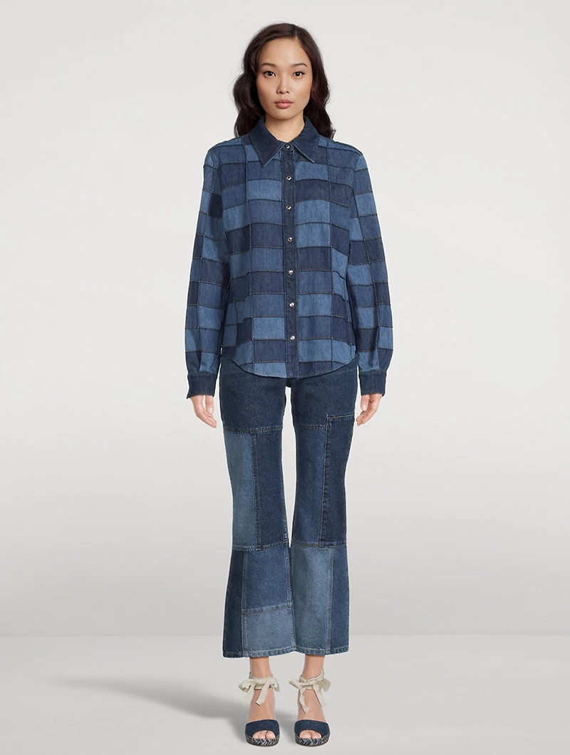 Patchwork Cropped Flare Jeans