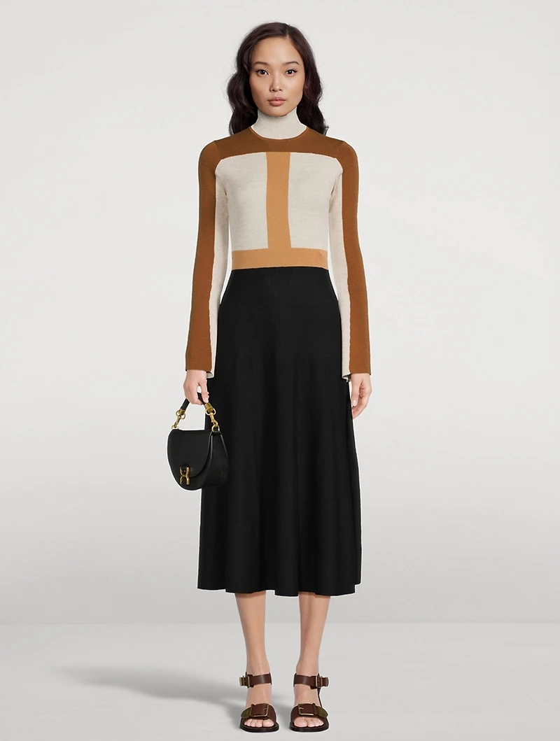 Colourblock Intarsia Knit Midi Dress