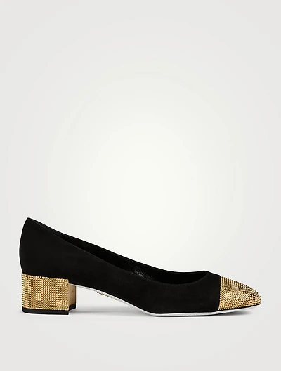 Crystal Leather And Satin Pumps