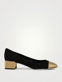 Crystal Leather And Satin Pumps