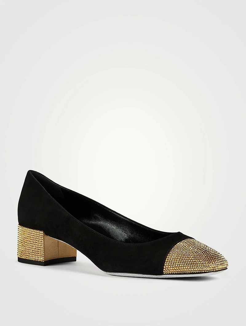 Crystal Leather And Satin Pumps